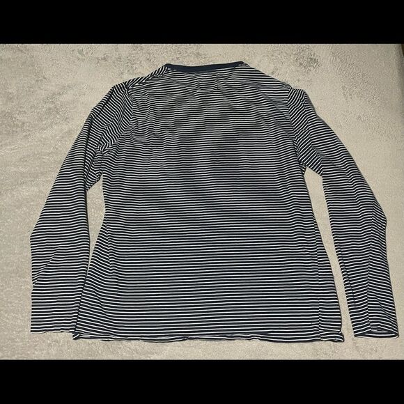 BARNEY Cools striped long sleeve size medium blue and white with red B. COOLS - Picture 2 of 4